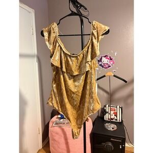 Iris Gold Shimmer Bodysuit with Ruffle around Collar Sz 1X